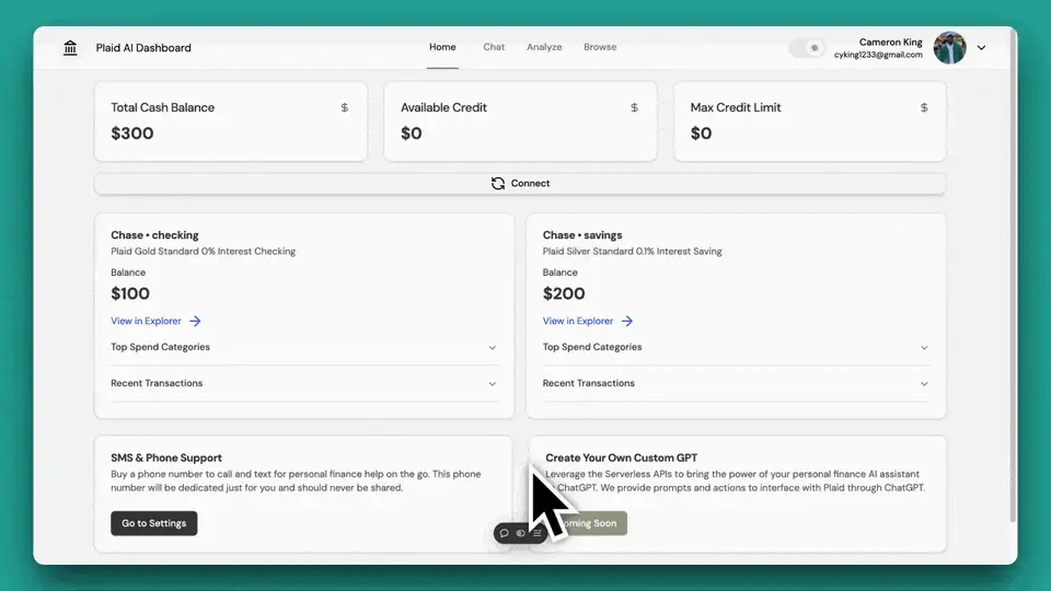Plaid + OpenAI · 多账户财务分析台 界面预览