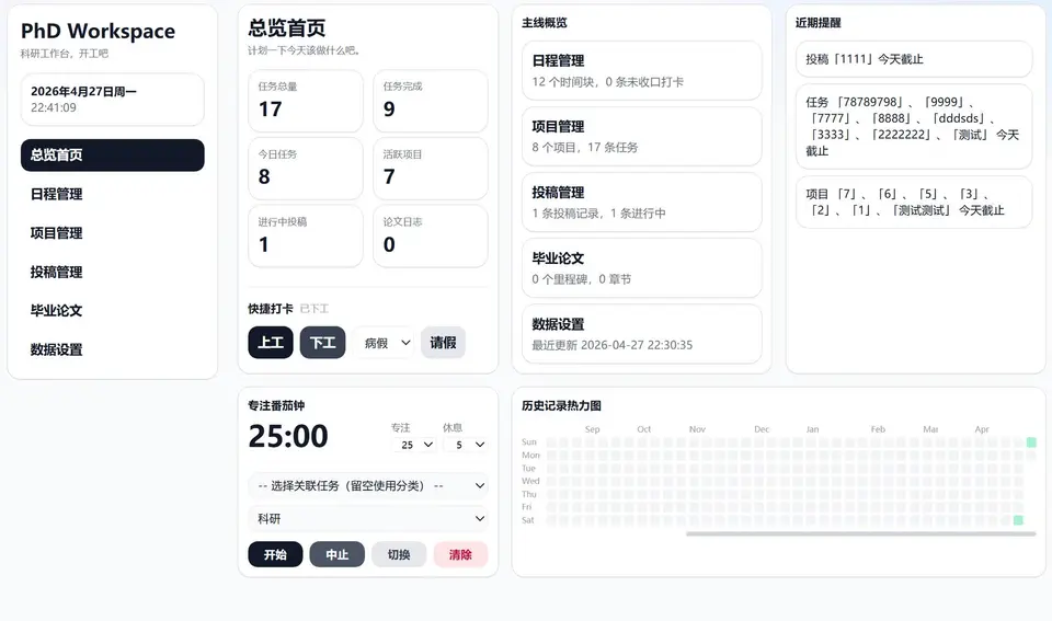 科研项目与日程总览台 界面预览